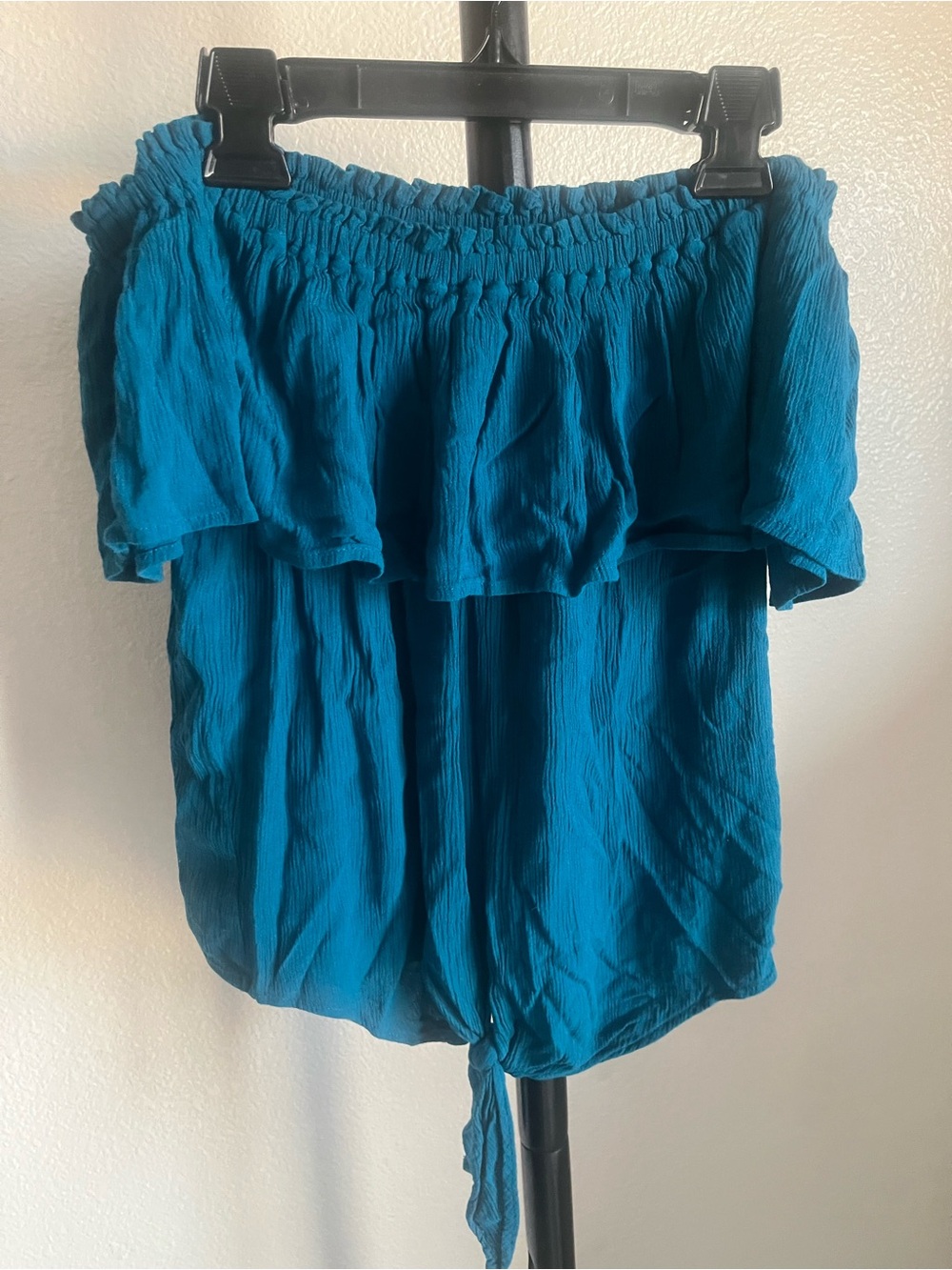 Express Off-Shoulder Ruffle Top - Teal Blue
